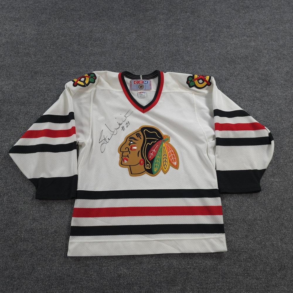 Vintage Chicago Blackhawks Jersey Mens S White NHL Hockey CCM Stan Mikita 21 90s
